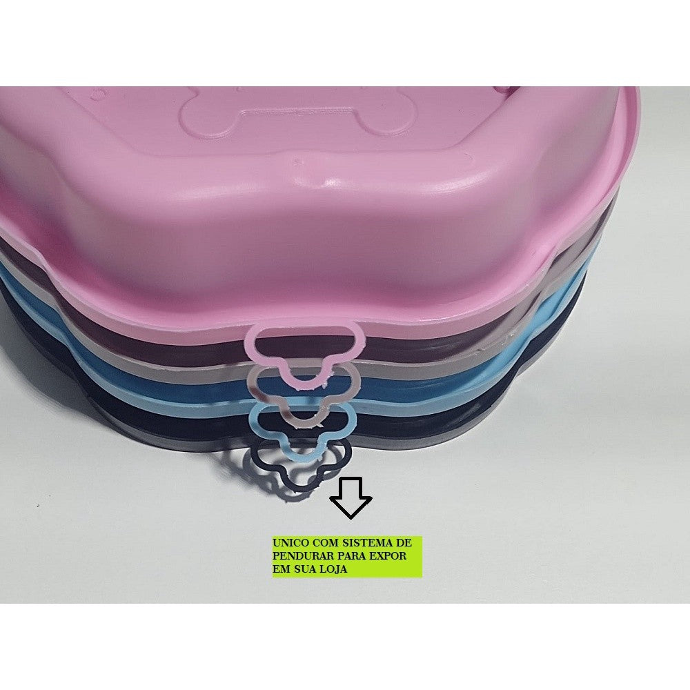 Comedouro e bebedouro duplo com suporte para garrafa.