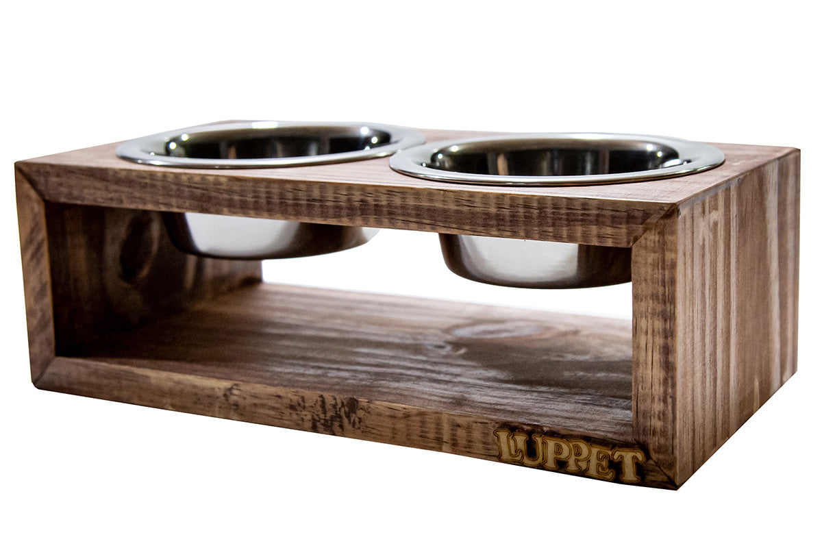 Comedouro de madeira com potes Inox