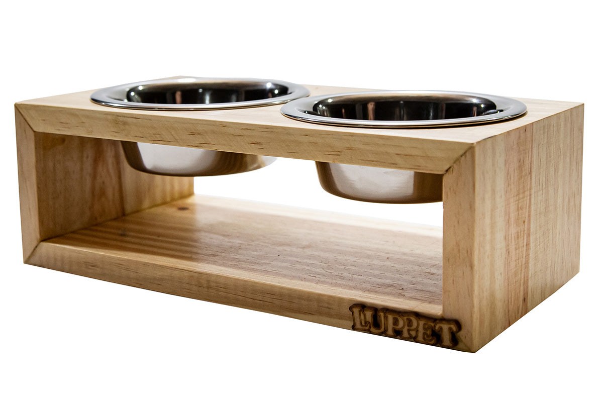 Comedouro de madeira com potes Inox