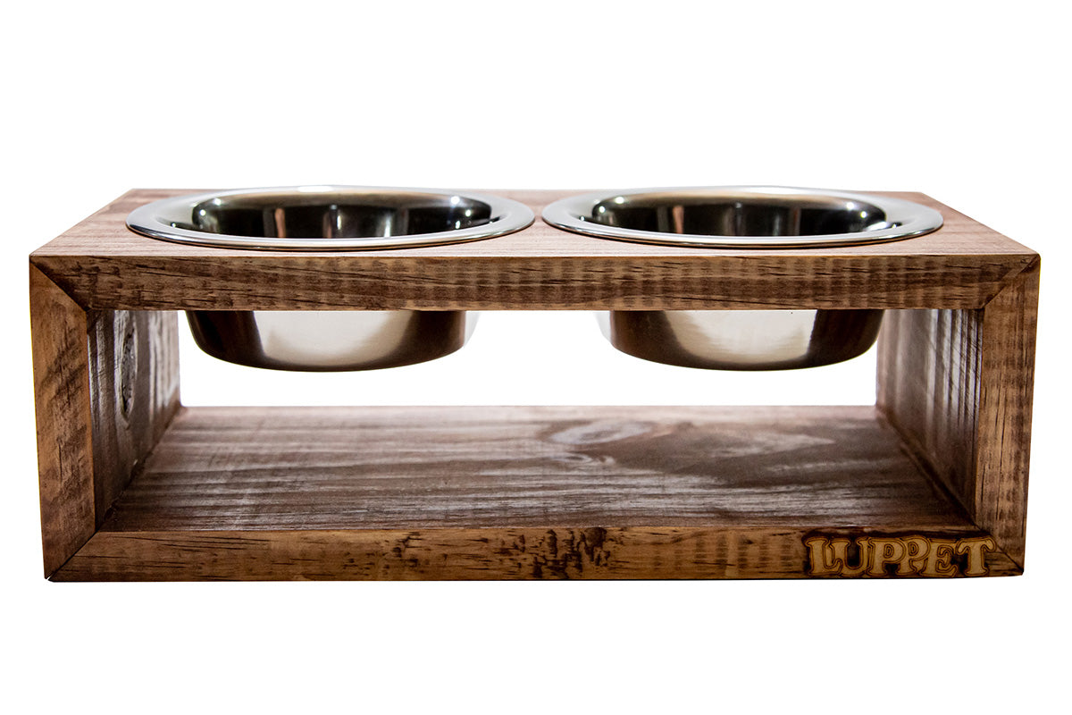 Comedouro de madeira com potes Inox